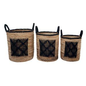 Panier 2 anses motif quadrillé noir 36x50cm