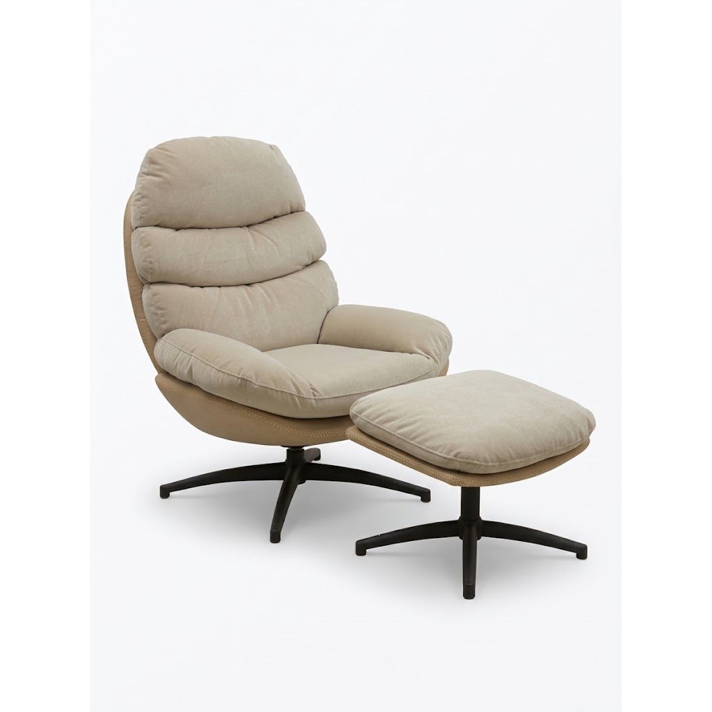 Fauteuil Relax + Repose Pieds RIALTO Beige Ø80xH105cm