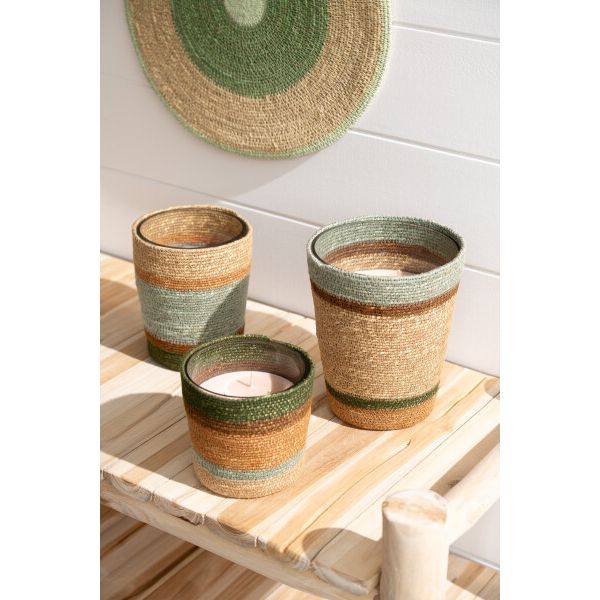 BOUGIE PARFUMEE BEIGE/BLEU 12x12x11.5cm