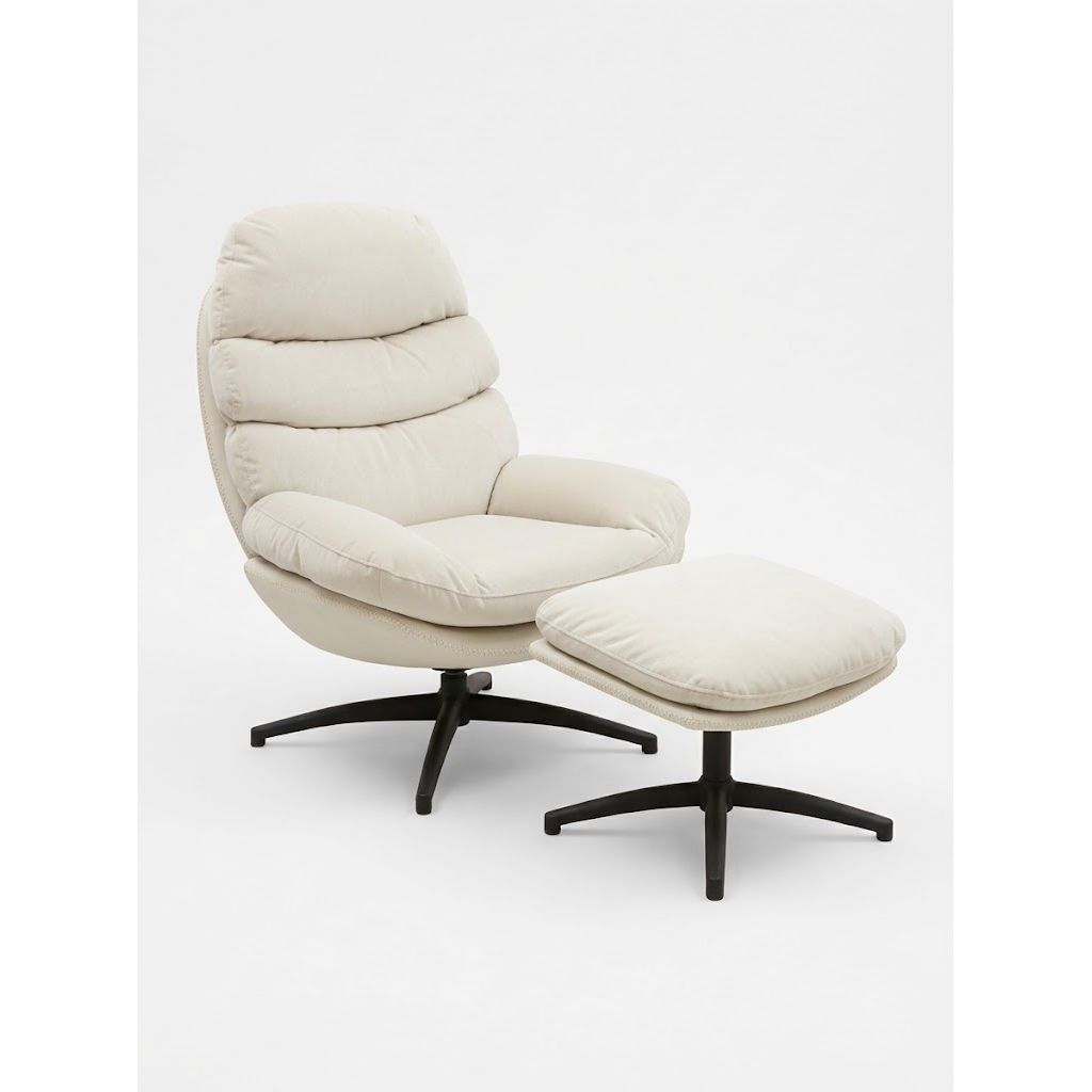 Fauteuil Relax + Repose Pieds RIALTO Craie Ø80xH105cm