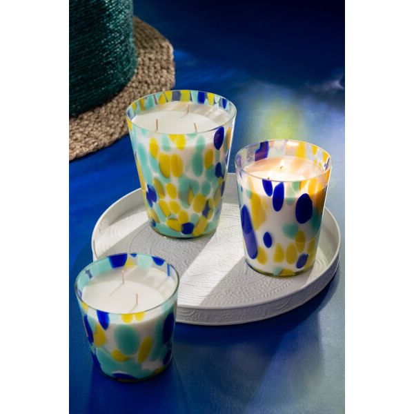 BOUGIE SENTEUR NOA BLEU/JAUNE 13x13x13cm