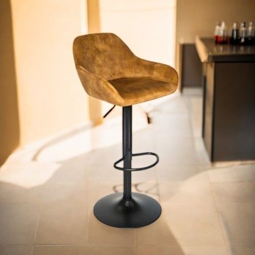 Tabouret de bar SOMAN velours Moutarde 51x51xH107cm