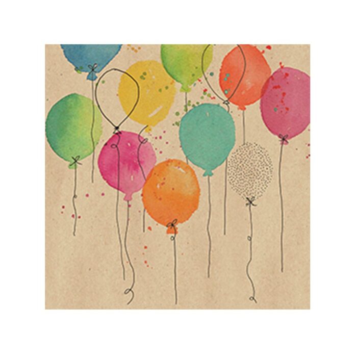 20 serviettes ballons multicolores sur fond kraft papier recyclé 3 plis 33x33 cm