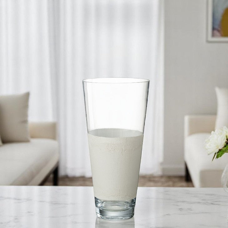 VASE DELPH VERRE TRANS/BLANC (22x22x45cm)