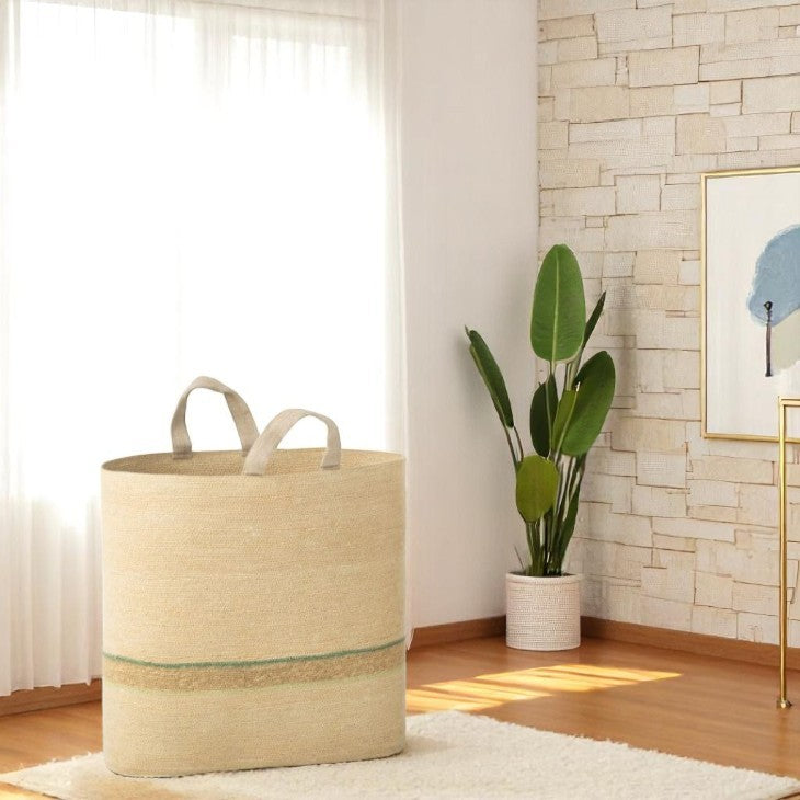 PANIER RAYURE NATUREL/VERT PM