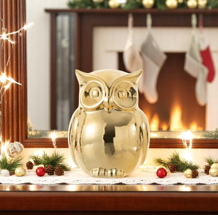 Hibou Porcelaine Or L 12,5x11,5xH15,7 cm