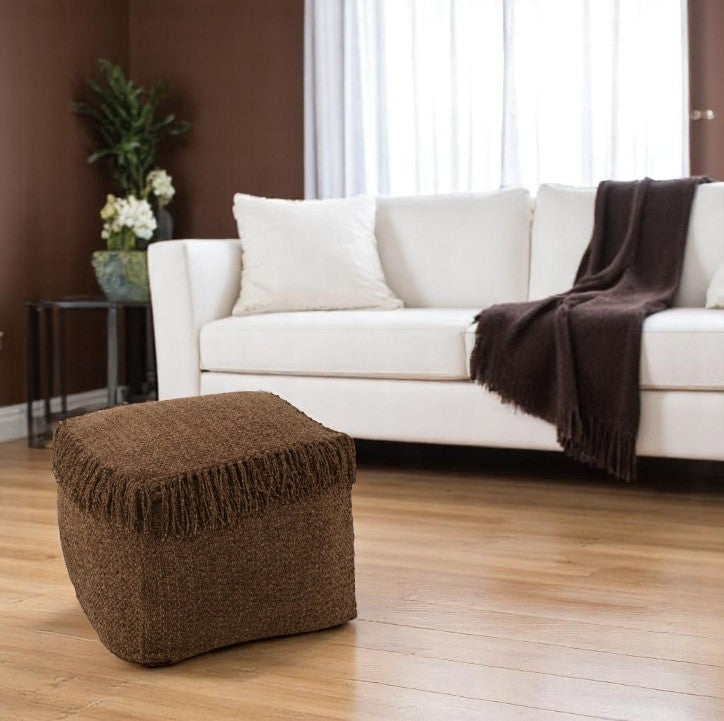 POUF CARRÉ TISSE +FRANGES 60x60x35cm