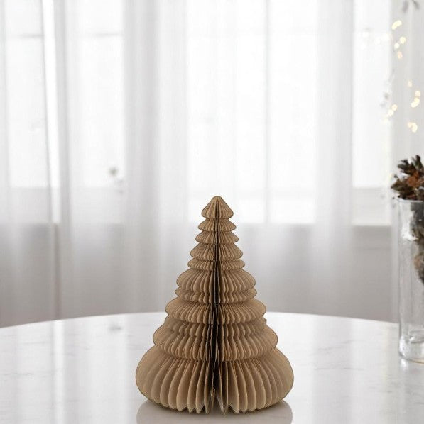 Sapin Noël à Poser Papier Beige M Ø19x24 cm