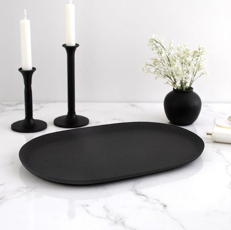 Plateau Ovale Métal Noir 46x30 cm