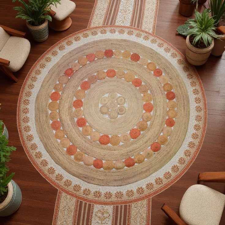 Tapis JUTE ROND Rouille Ajouré D250cm