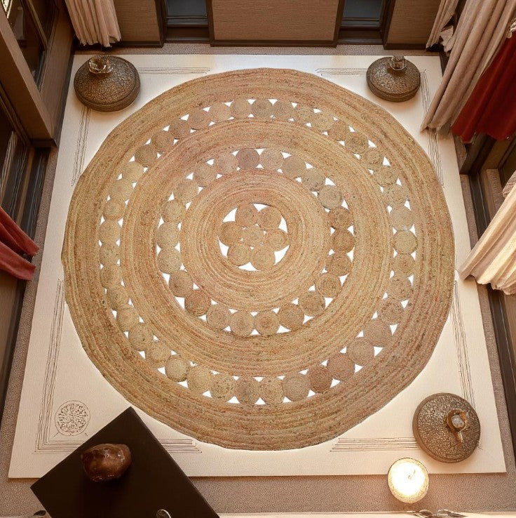 Tapis JUTE ROND Naturel Ajouré D250cm