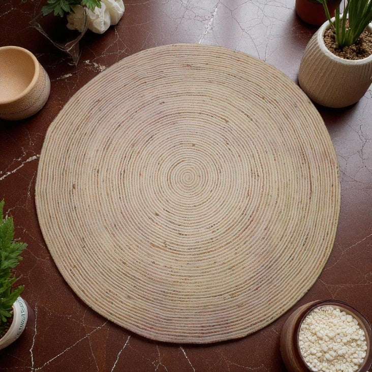 Tapis JUTE ROND Spirale Naturel & Blanc D250cm