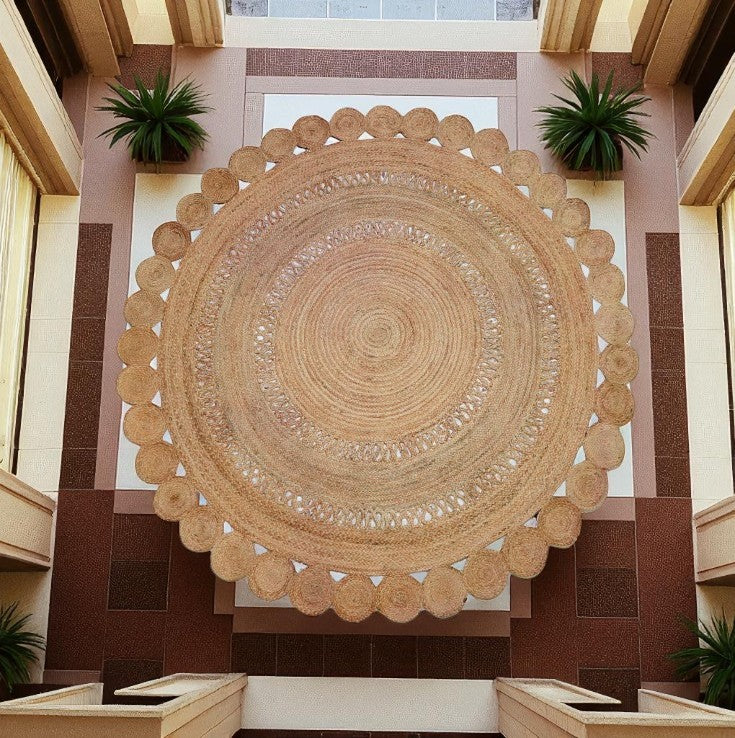Tapis JUTE ROND Flower Naturel Ajouré D250cm