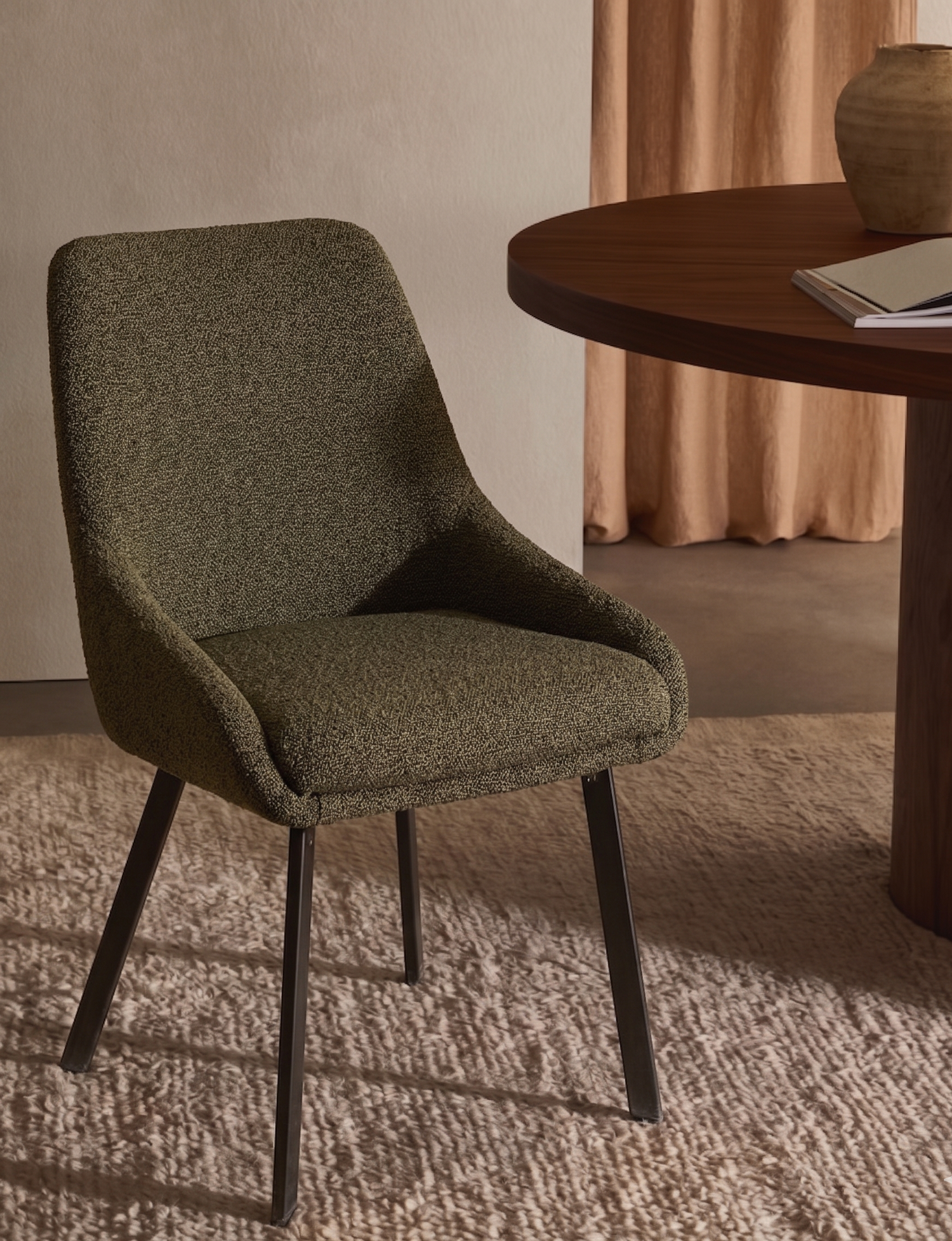 Chaise MARIZAN Tissu Bouclette Kaki 50x50xH86cm