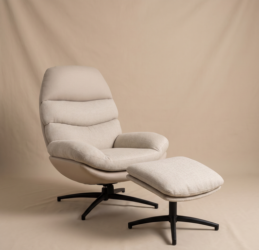 Fauteuil Relax + Repose Pieds RIALTO Beige Ø80xH105cm