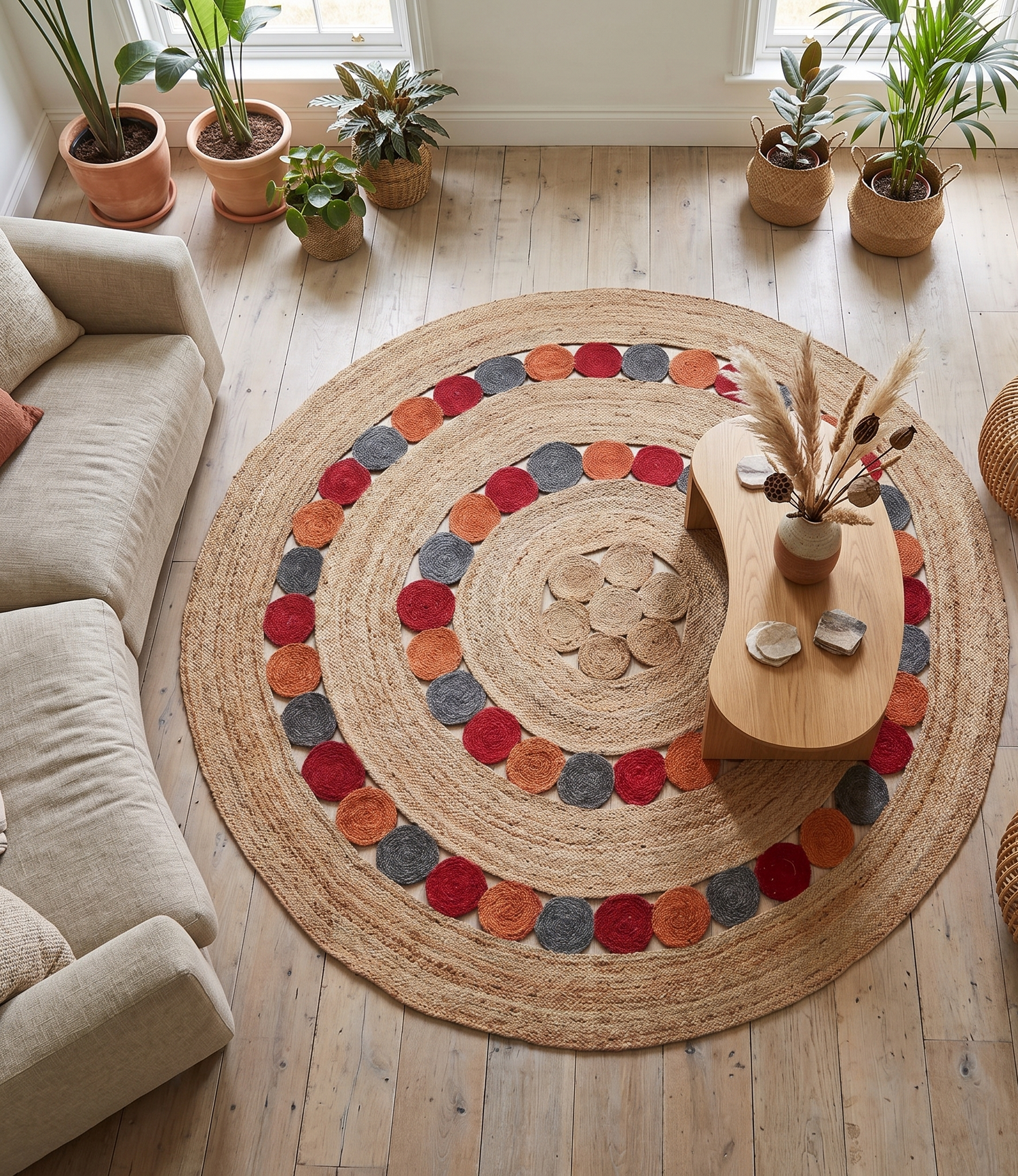 Tapis JUTE ROND Coloré Ajouré D250cm