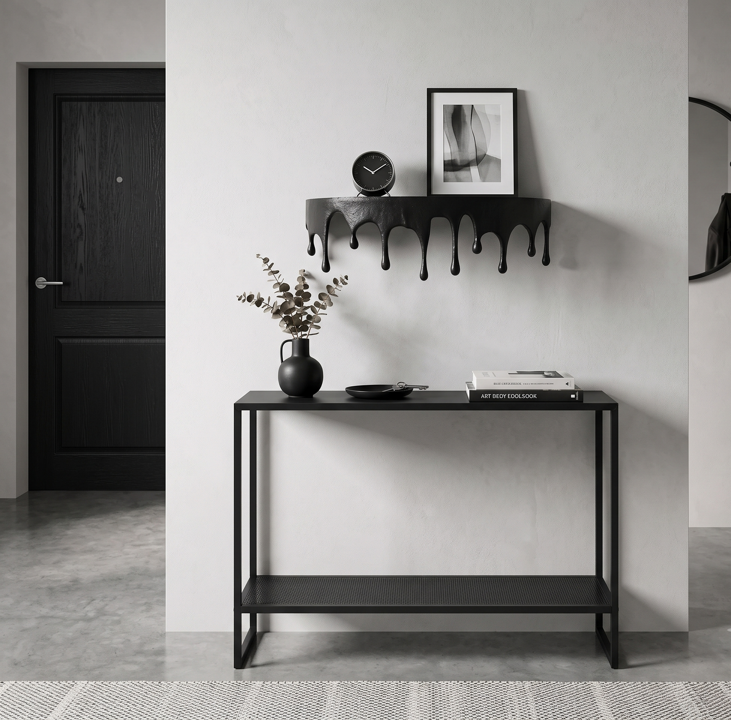 Étagère murale Drops ronde,noir mat 89,5x34xH27 cm