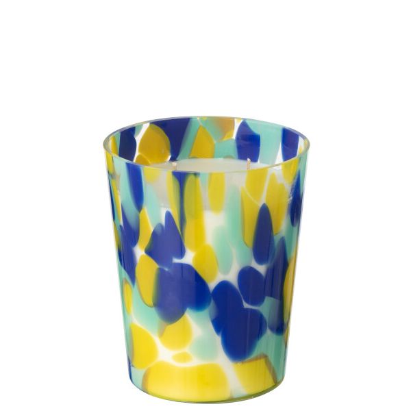 BOUGIE SENTEUR NOA BLEU/JAUNE (15x15x17cm
