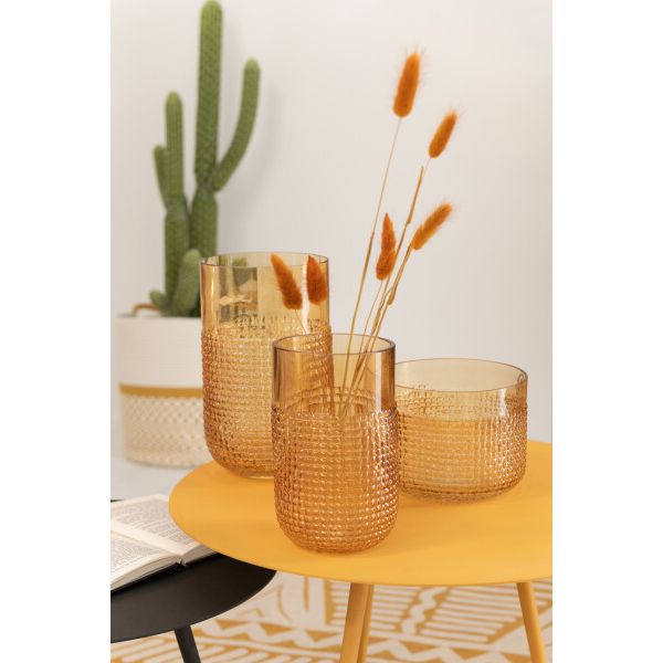 VASE MOTIF VERRE ORANGE 11.5x11.5x22.5cm