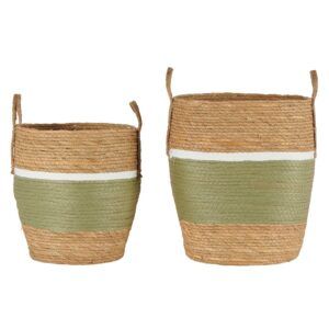 Panier naturel bande verte et blanche 33x38 cm