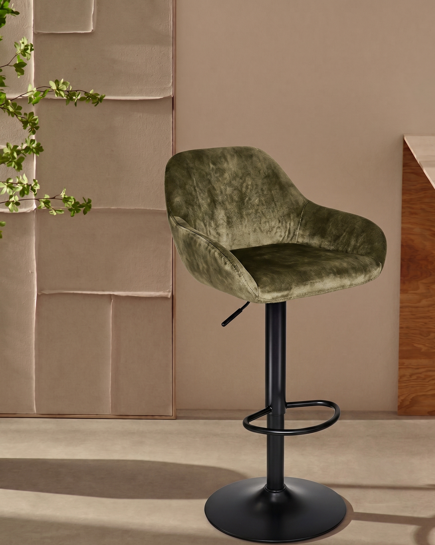 Tabouret de bar SOMAN velours Lichen 51x51xH107cm