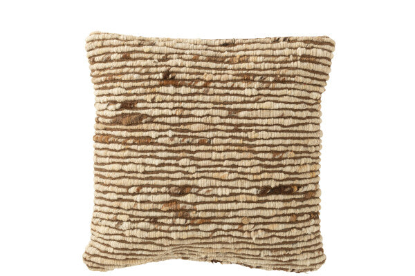 COUSSIN TISSÉ LAINE ECRU/MARRON 45x45cm