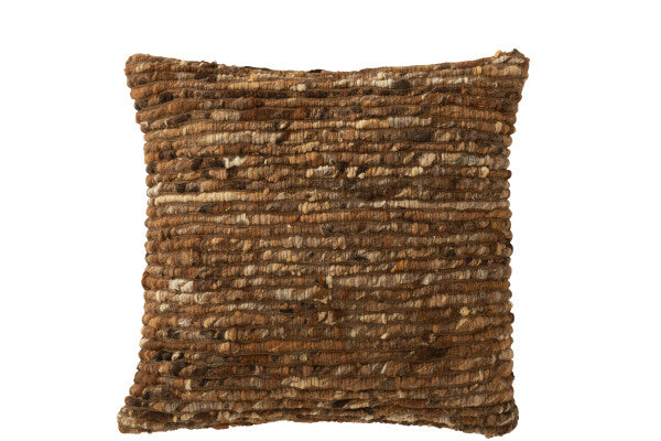 COUSSIN TISSÉ LAINE MARRON 45x45cm