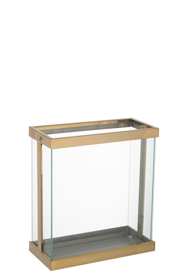 LANTERNE CARRE ACIER/VER OR 32x15xH35.5 cm