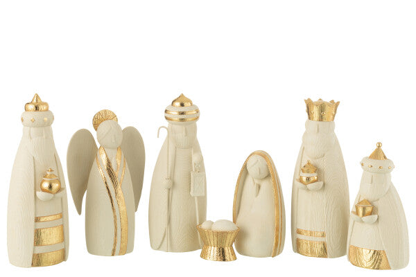 CRECHE 7 PCS RESINE BLANC/OR 73x8.5xH28 cm