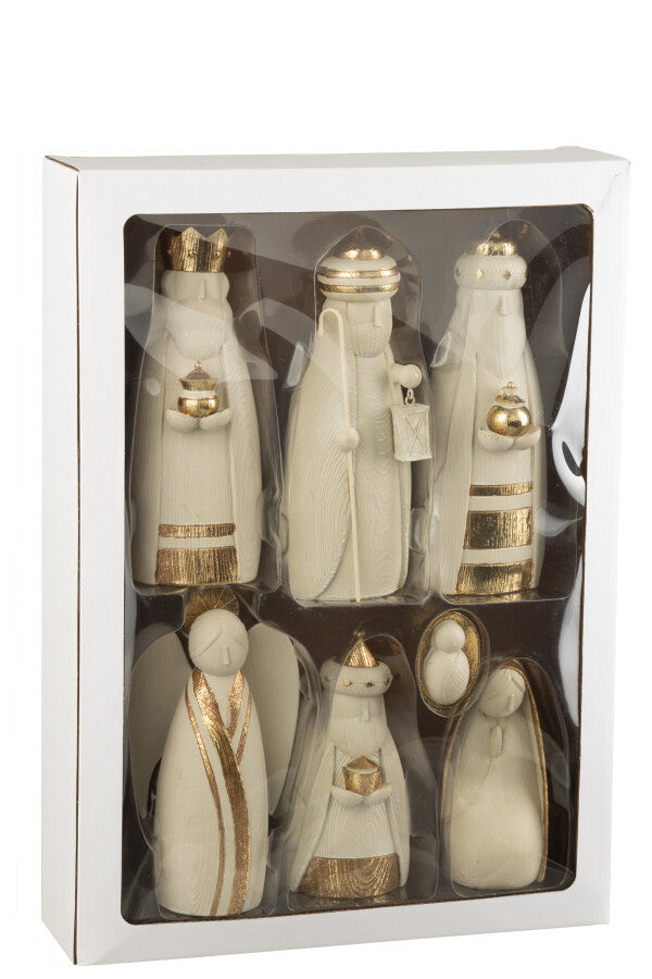 CRECHE 7 PCS RESINE BLANC/OR 73x8.5xH28 cm