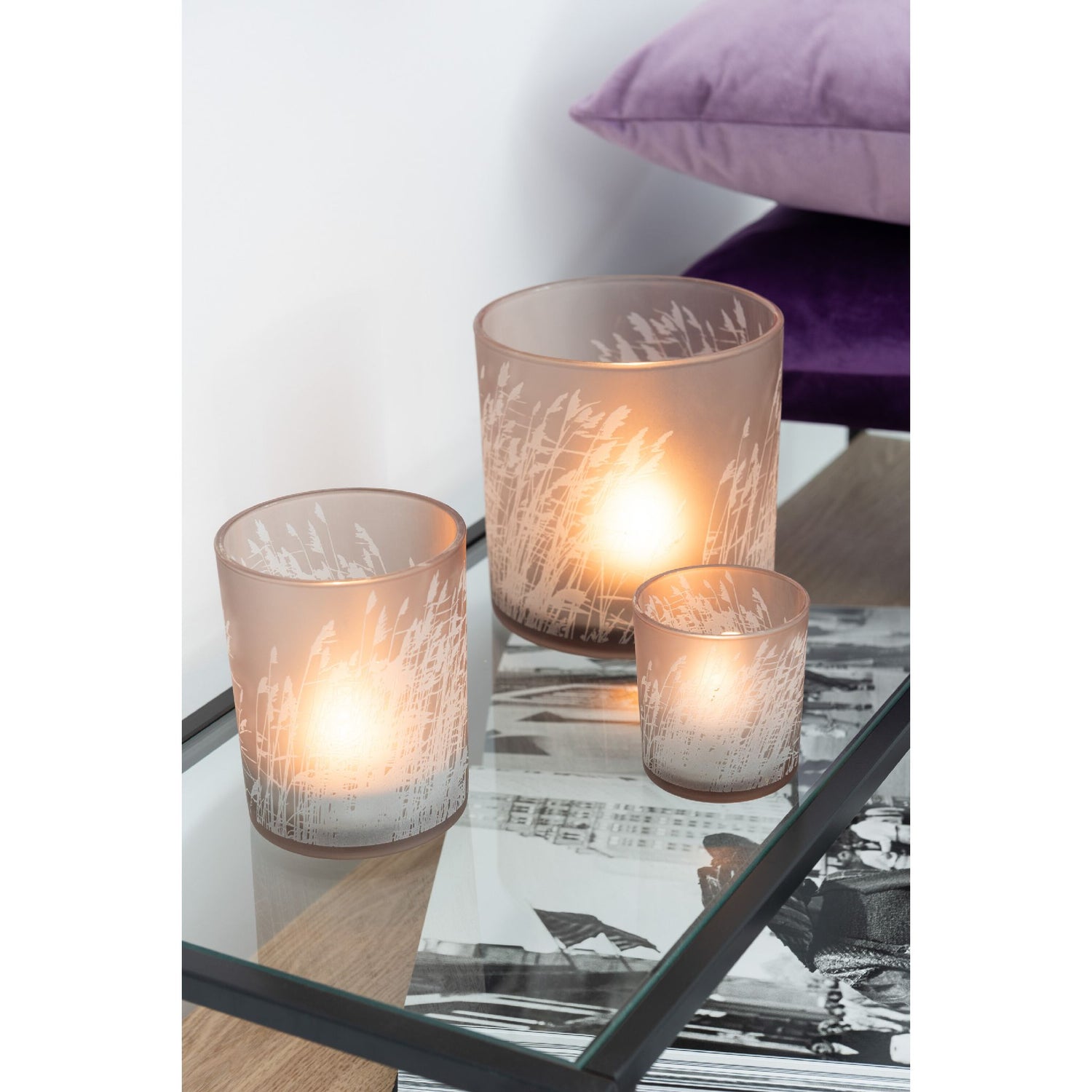 Photophore HERBE Verre Beige 7,5x7,5xH8 cm