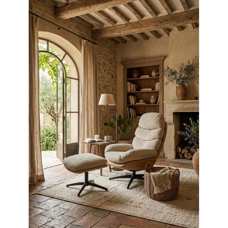 Fauteuil Relax + Repose Pieds RIALTO Beige Ø80xH105cm