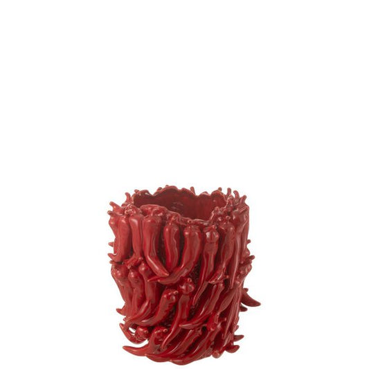 VASE PIMENTS PORCELAINE ROUGE L 28x27x32cm