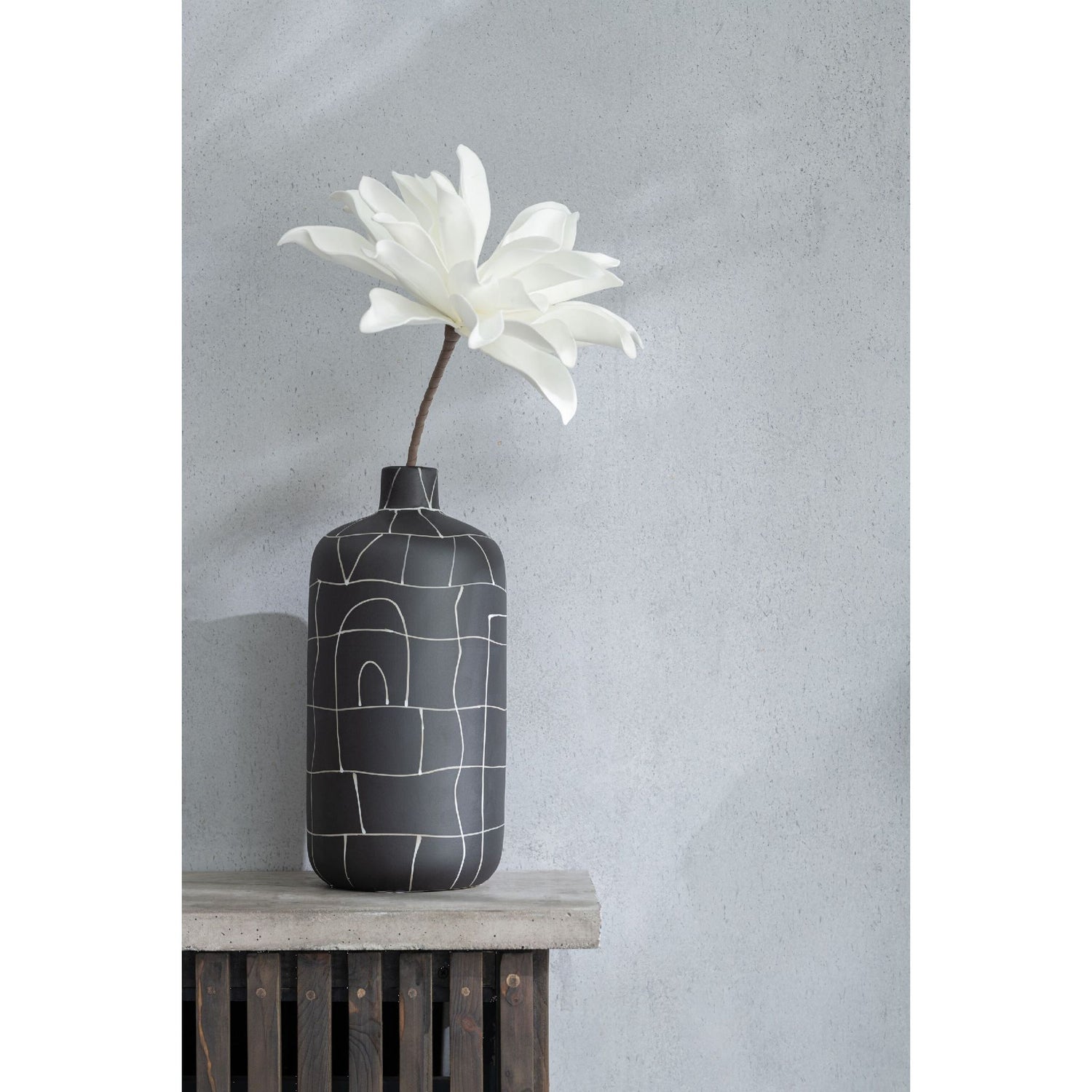 FLEUR FEUILLE 1 TETE EVA BLANC (28x28x71cm)
