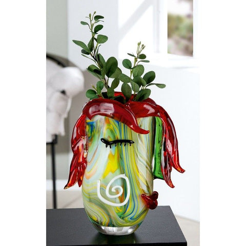 Vase Visage CURLY Rouge et Vert en Verre 12x27.5xH29.5 cm