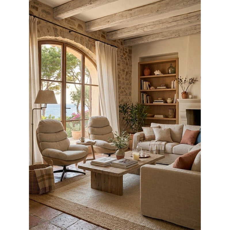Fauteuil Relax + Repose Pieds RIALTO Beige Ø80xH105cm