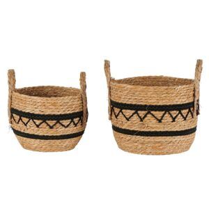 Panier naturel motifs lignes coton noir 31x23 cm