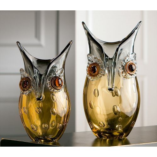 Glasart, Vase hibou en verre jaune 23x13cm