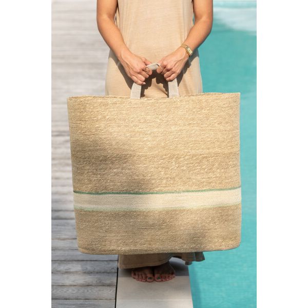 PANIER RAYURE NATUREL/VERT 62x28x60cm