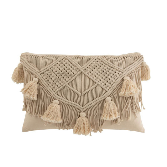 COUSSIN POMPOM RECT BEIGE 74x36x16cm