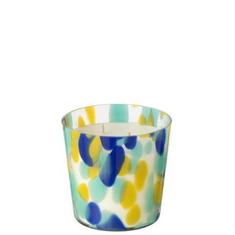 BOUGIE SENTEUR NOA BLEU/JAUNE 13x13x13cm