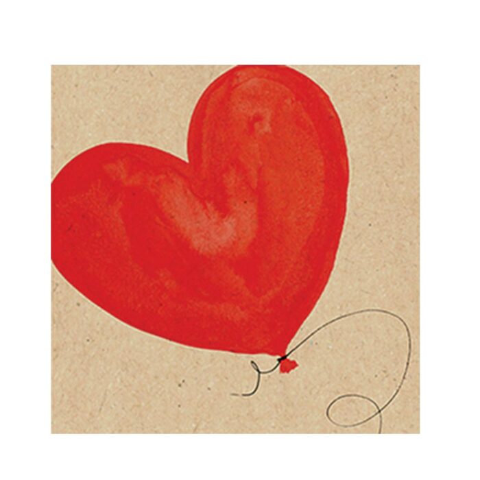 20 serviettes ballon gros coeur rouge sur fond kraft papier recyclé 3 plis 33x33 cm