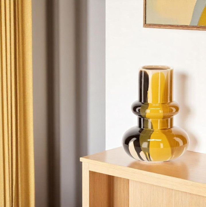 Vase en Céramique Jaune/Beige/Marron ATHEZZA  D18,5xH25cm