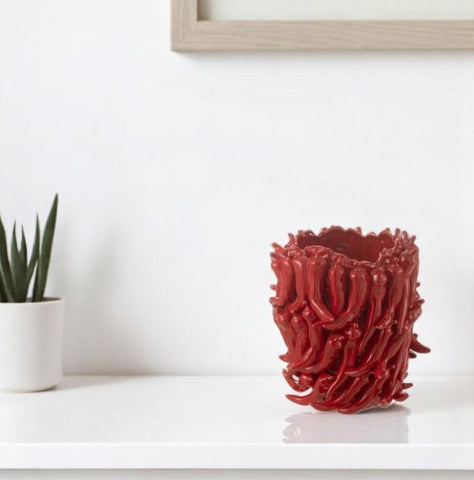 VASE PIMENTS PORCELAINE ROUGE L 28x27x32cm