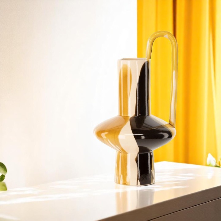 Vase en Céramique Jaune/Beige/Marron ATHEZZA D27xH49,5cm