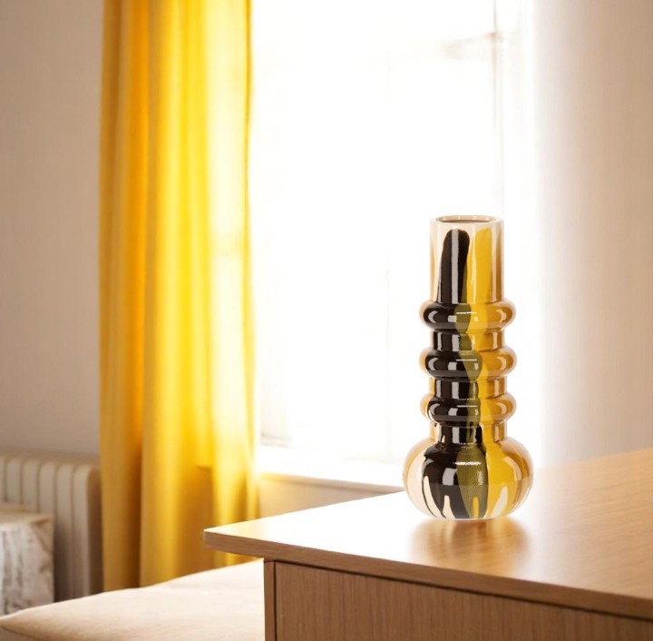 Vase en Céramique Jaune/Beige/Marron ATHEZZA  D16xH37,5cm