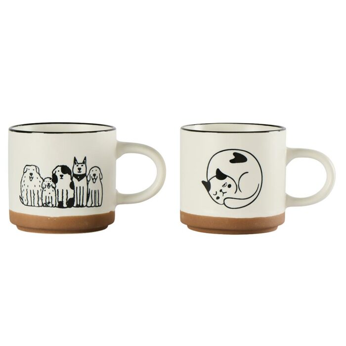Set 2 Mugs Chien/Chat Ø9.3xH7.7 cm