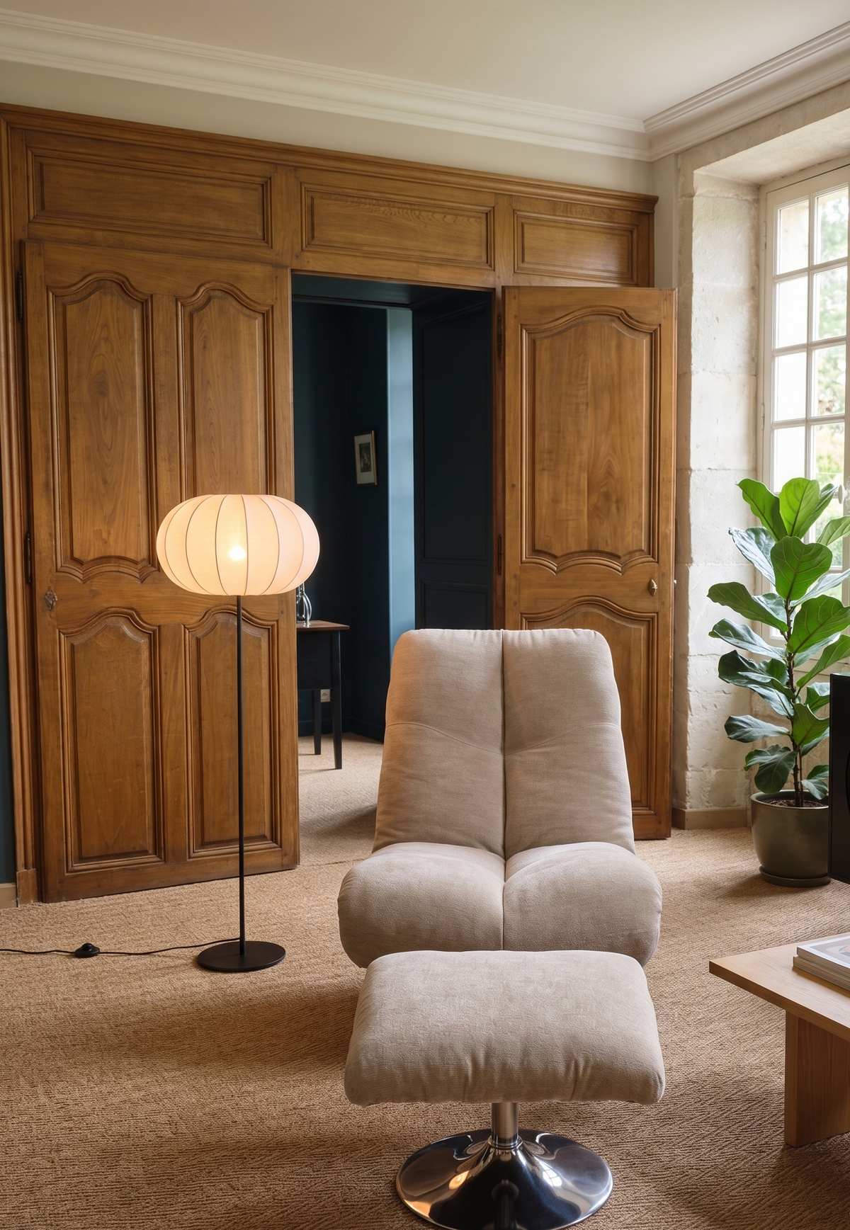 Fauteuil Relax + Repose Pieds BOTON Taupe 93x72xH93 cm