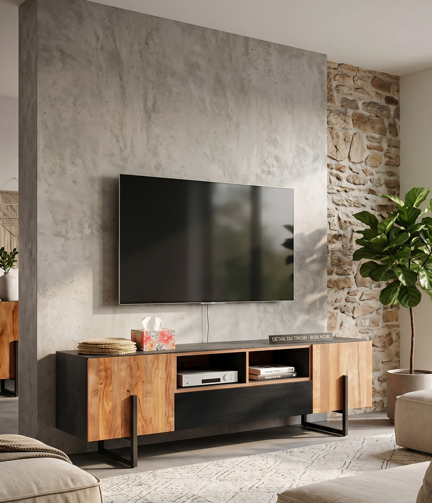 Meuble TV MOLENA 2 portes 1 tiroir 160x40xH50cm
