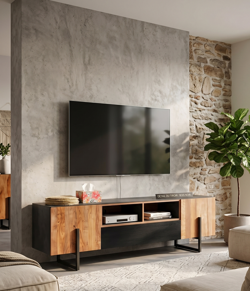 Meuble TV MOLENA 2 portes 1 tiroir 160x40xH50cm